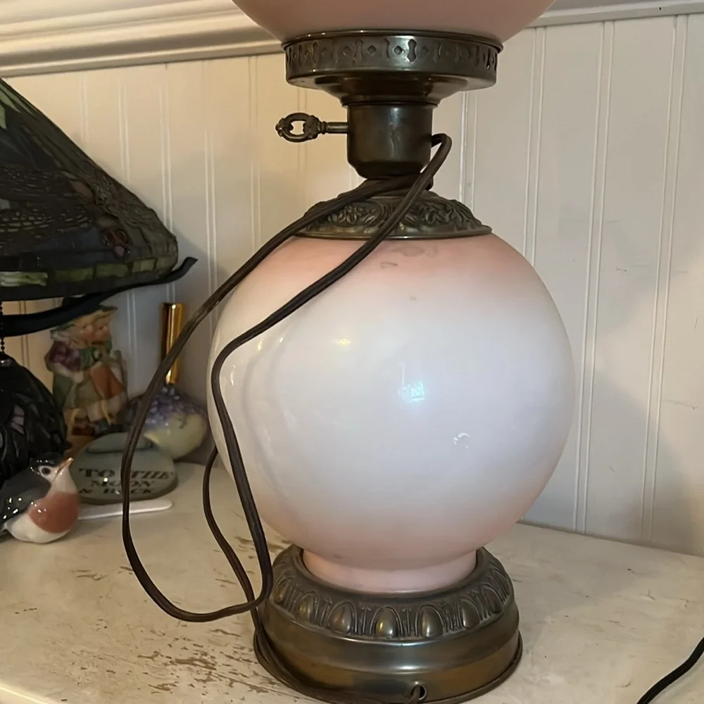 Vintage Hedco Double Globe Gone W/The Wind Electric Hurricane Lamp Floral 3 Way